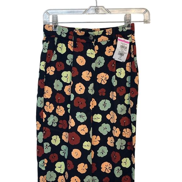 BP Wildfang Pants XXS Black Floral Straight Leg Bohemian Concert Festival New - Picture 2 of 13